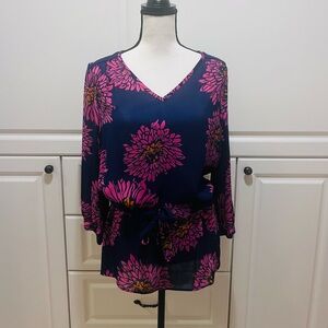 NWOT Banana Republic Navy Floral 3/4 sleeve | cinch waist blouse sz M